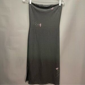 Vintage LE CHATEAU strapless slip dress with rhinestone flower design minimalist